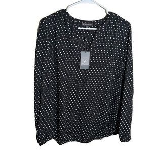Adrianna Papell Blouse Women's Medium Polka Dot V-Neck Long Sleeve Top NWT